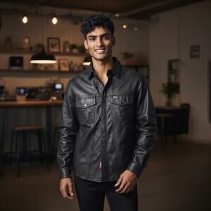 Dixxon Mens Lambskin Leather Snap Button Up Shirt Rugged Distressed Moto size XL